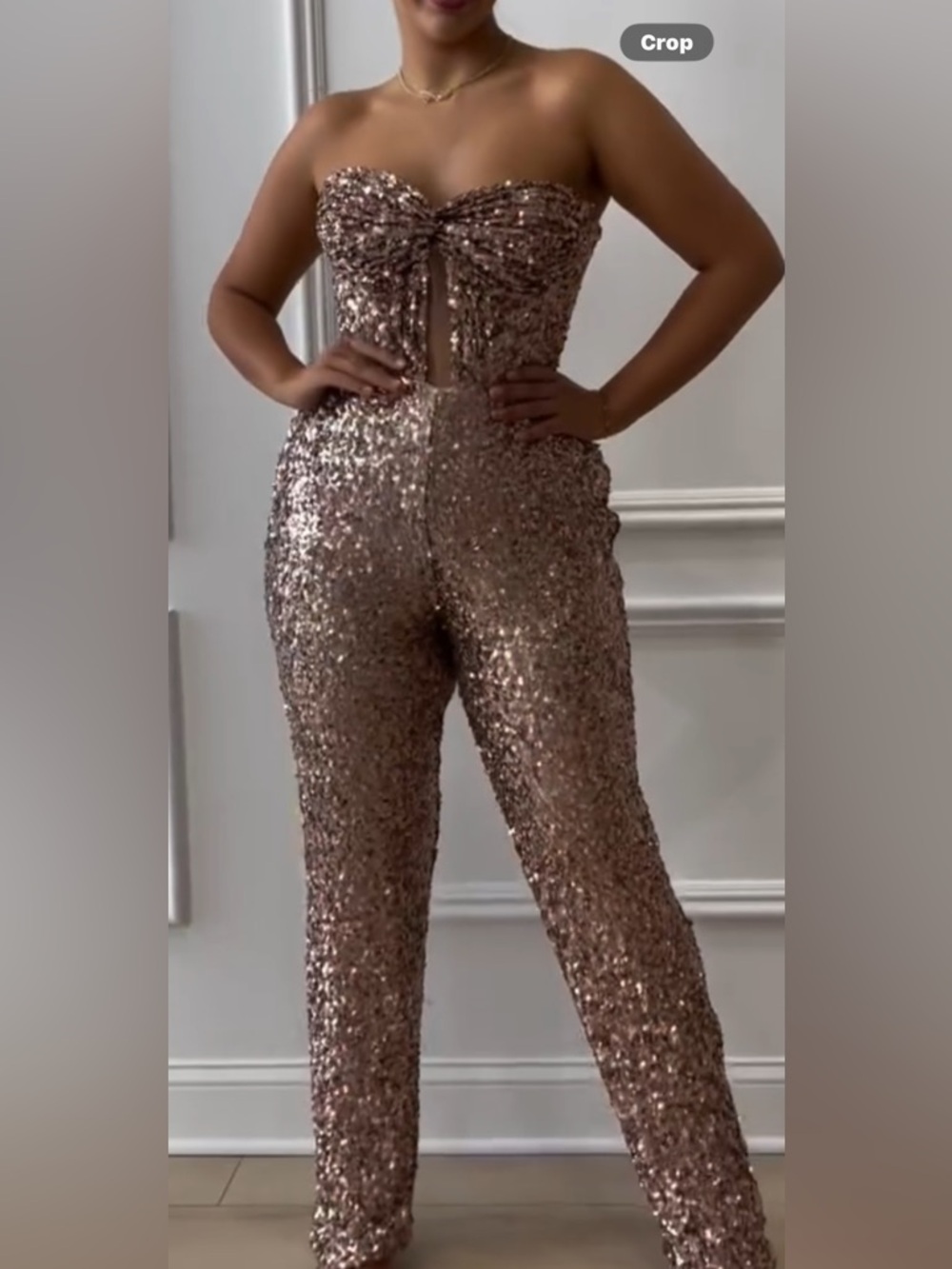 Strapless Rose Gold Sequin Jumpsuit